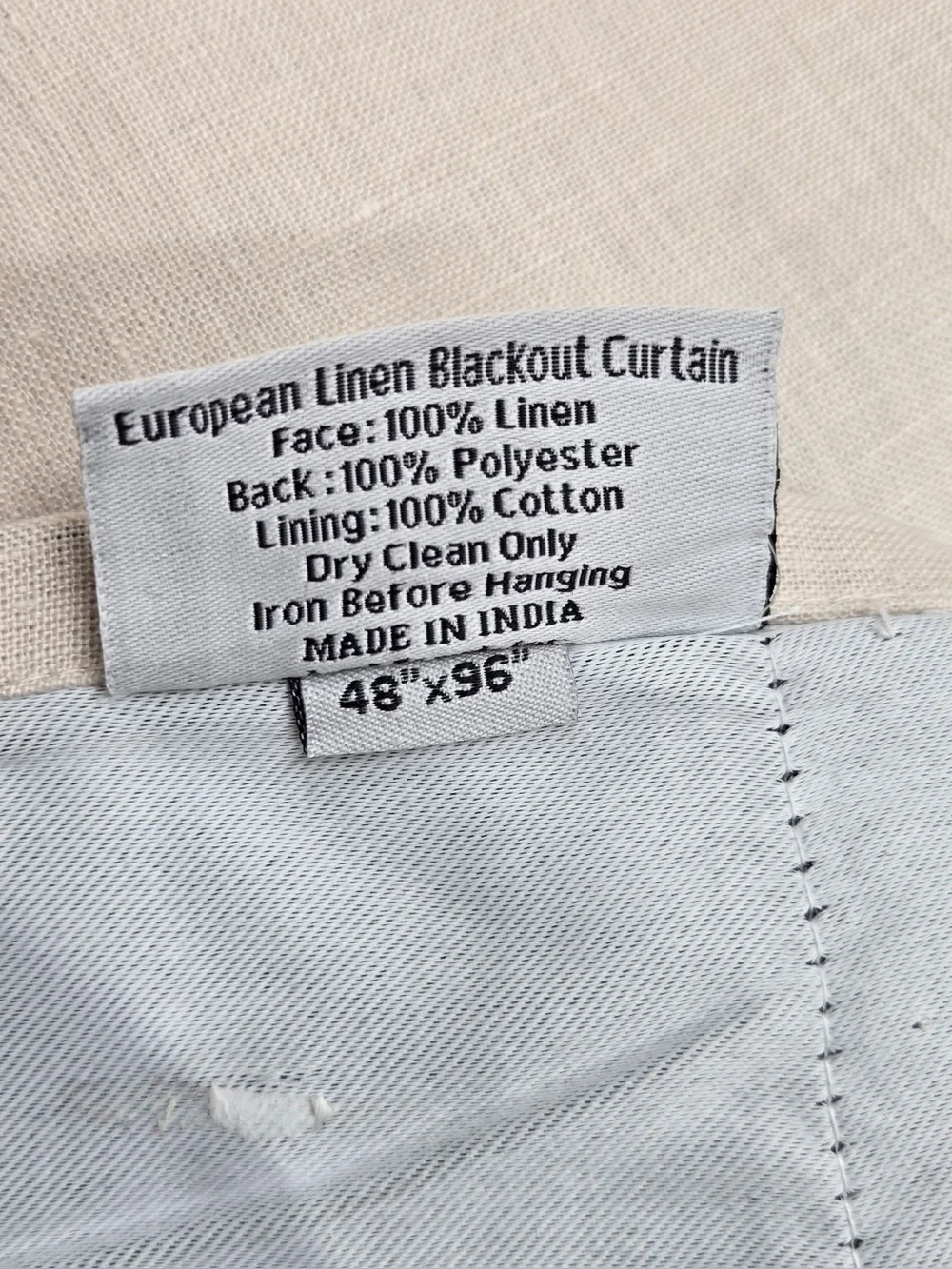QUINCE Set Of 2 48x96 European Linen True Blackout Curtains Sand 0792